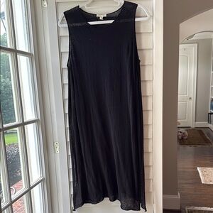 Eileen Fisher Black Sheath Midi Dress/overlay Crew Neck Sleeveless